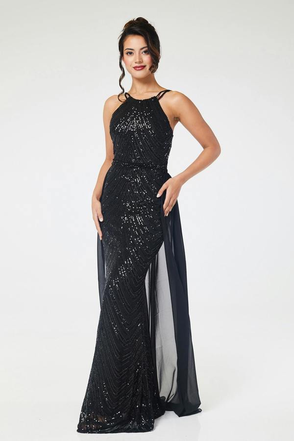 LuvForever Shia - Black Sequin Maxi Dress