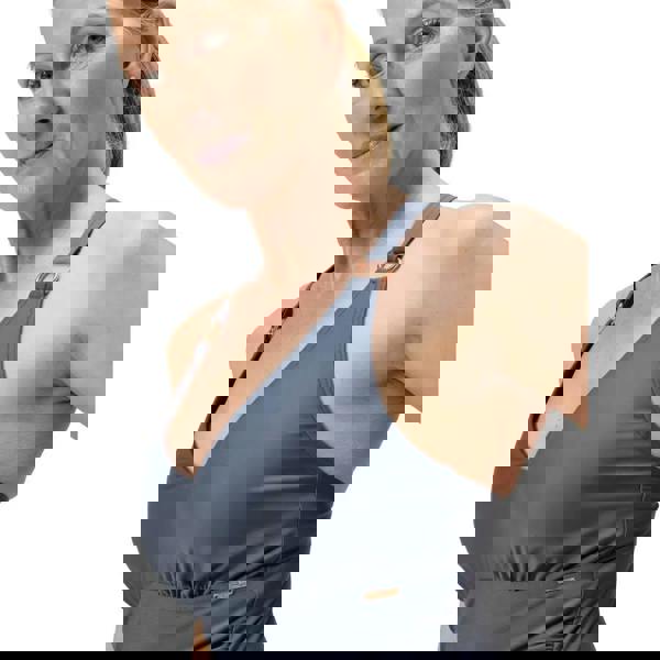 Grey Speedo shaping v neck swimsuit with blue brown bra and adjustable straps