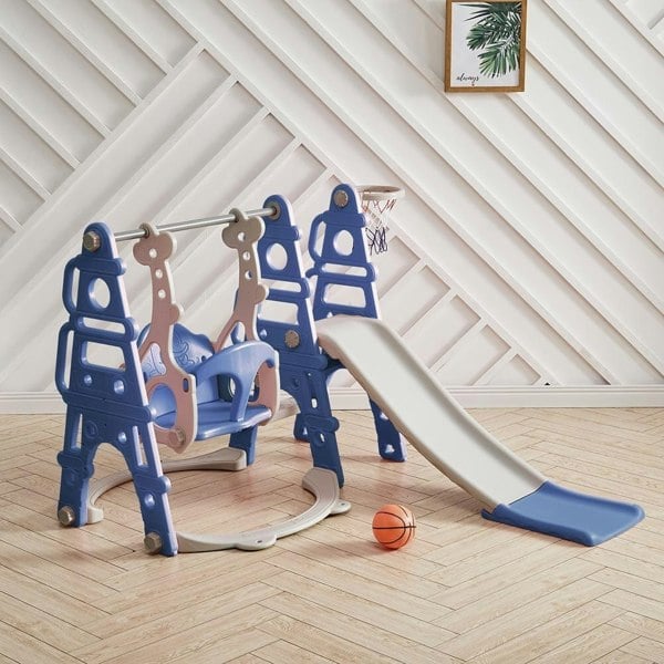 Kids Toddler Swing and Slide Set with Basketball Hoop Swing & Slide Living and Home Blue