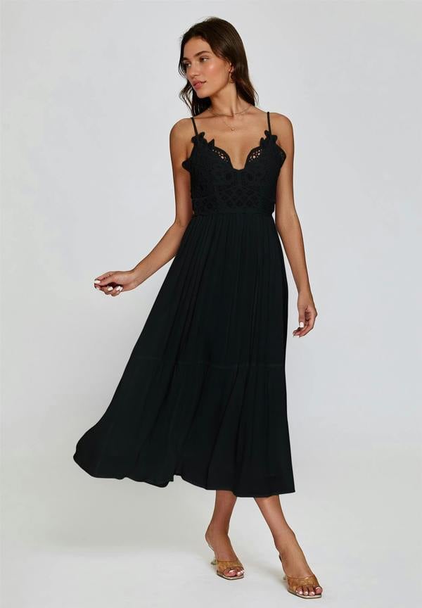FS Collection Lace Top Maxi Dress In Black