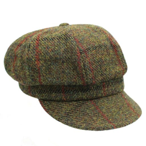 Heather Hats & Accessories Harris Tweed Luxury 8-Panel Traditional Tweed Flat Cap, Satin Lining, Outdoor Wear, Rowan Olive