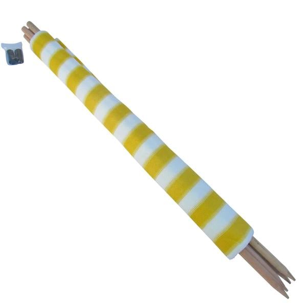 Wooden Pole Striped Camping Windbreak - Yellow 2.7M (Beach Holiday Garden Weather Shelter)