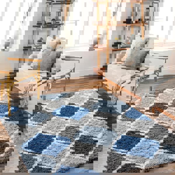 Livabliss Urban Shag-Modern Grey Charcoal Blue White Soft Plush Pile Rug