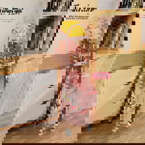 Levede 4 Tier Kitchen Storage Trolley Cart on Wheels for Narrow Space Metal Pink