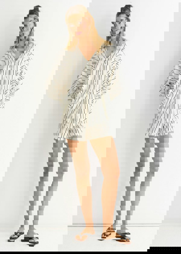 Gini London Cream Long Sleeve Batwing Stripe Shirt