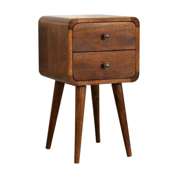 Wyld Haus Venzone Mini Chestnut Mango Wood Curved Bedside Table 2 Drawers