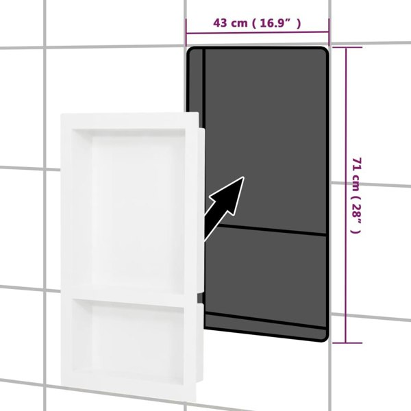 Berkfield Shower Niche with 2 Compartments High Gloss White 41x69x9 cm
