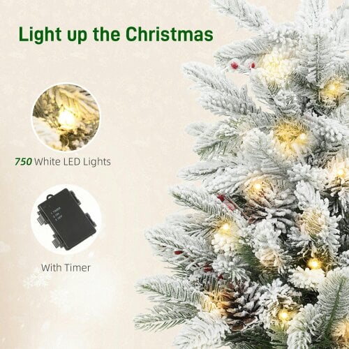 HOMCOM 60 cm Prelit Tabletop Mini Christmas Tree, Flocked Snow Xmas Tree