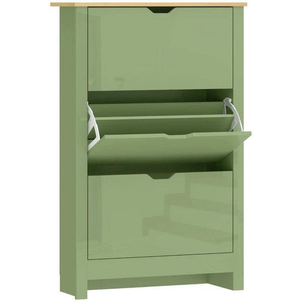 Bobobiy Slim Shoe Cabinet, Narrow Shoe Cupboard with 3 Flip Drawers, Adjustable Shelves for 18 Pairs of Shoes, High Gloss Green