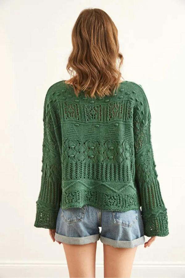 Hoxton Gal Mini Pom-Pom Openwork Cotton Knit Blouse