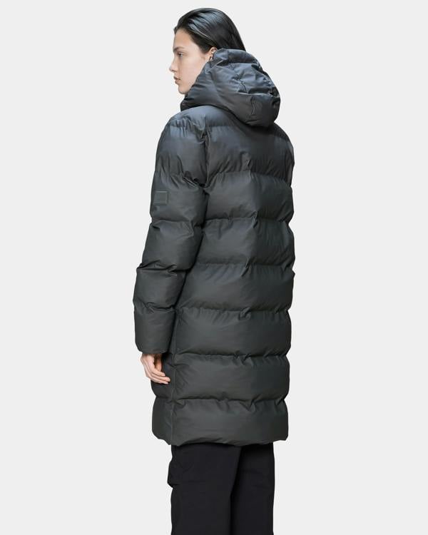 Rains Alta Long Unisex Puffer Jacket - 153 Dark Grey | CHO | Designer Unisex Padded Jackets