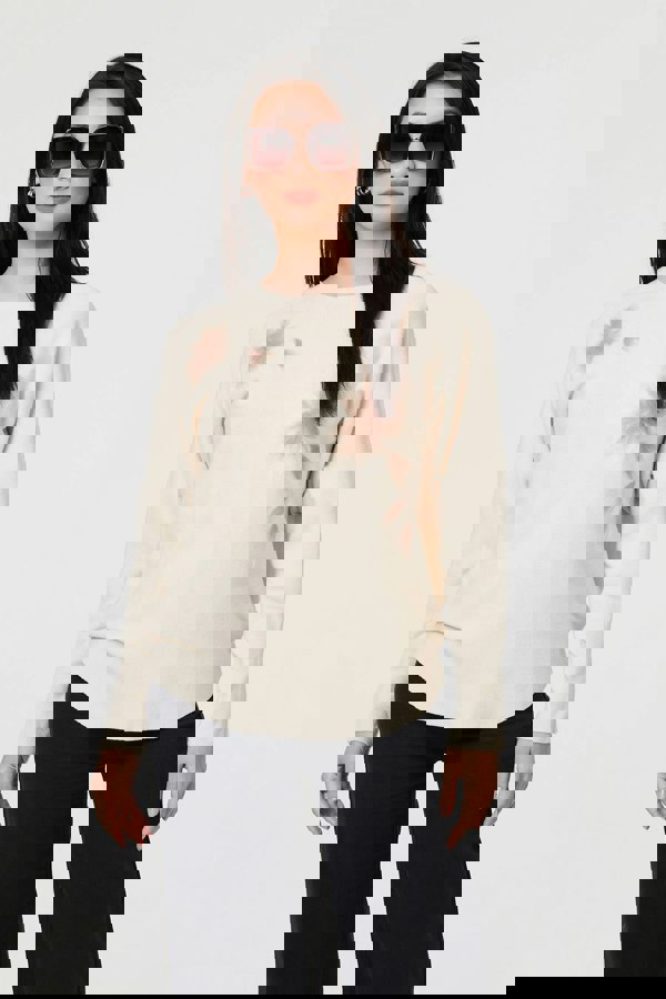 Beige | Floral Relaxed Batwing Sleeve Jumper