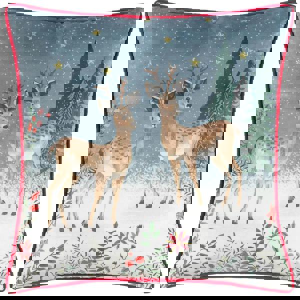 Furn Ditsy Festive Piped Velvet Reindeer Cushion Cover - Multicoloured