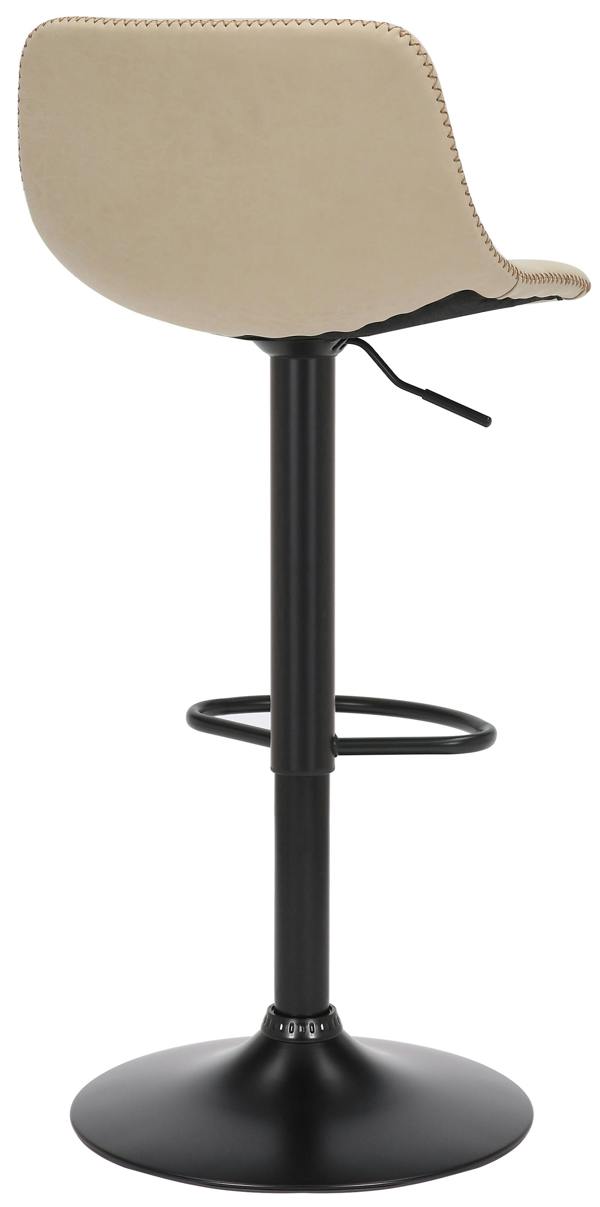 Lamboro Antico Faux Leather Kitchen Bar Stool, Matt Black Stem & Base, Adjustable Gas Lift With Backrest, Breakfast Bar Stool - Cream