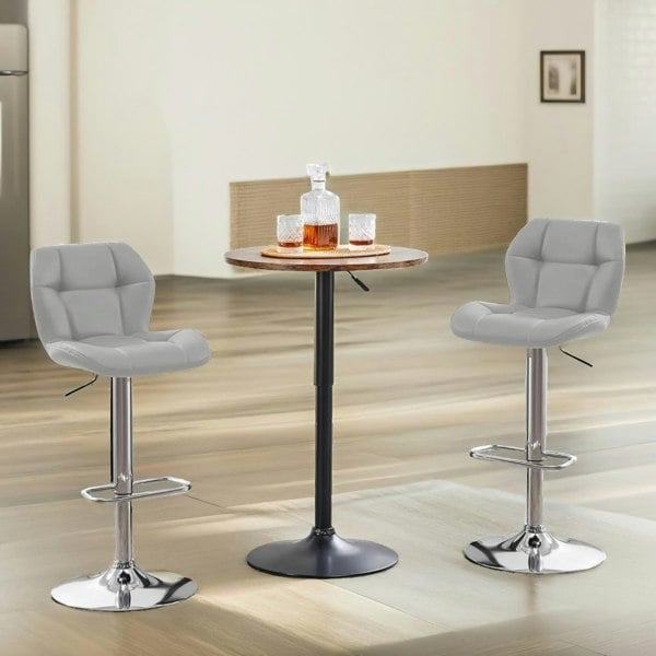 Rafaelo Mobilia Set Of 2 Height Adjustable 360 Swivel Bar Stools With Backrest Light Grey