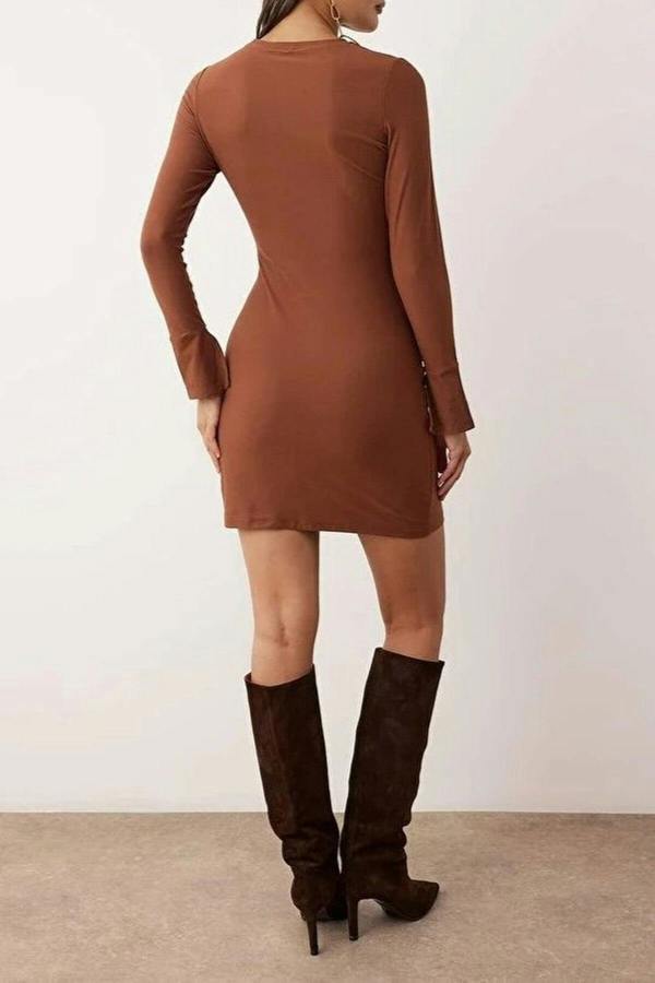 WOVCOR Drape Detail Bodycon Mini Stretch Knit Dress