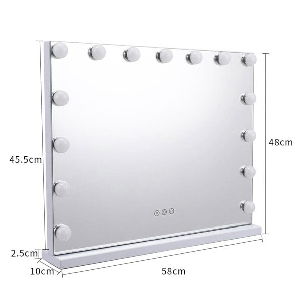 White Rectangle Tabletop Hollywood LED Vanity Mirror-58x48cm LED Make Up Mirrors Living and Home