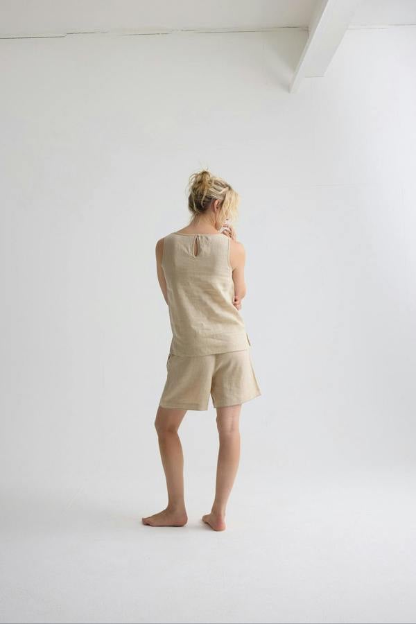Pretty You London Relaxed Linen Vest In Summer Sand