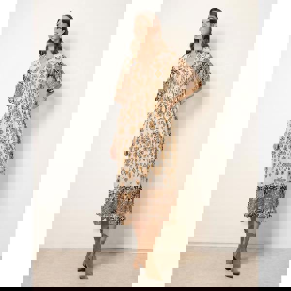 Blue Vanilla V Neck Border Print Maxi Dress