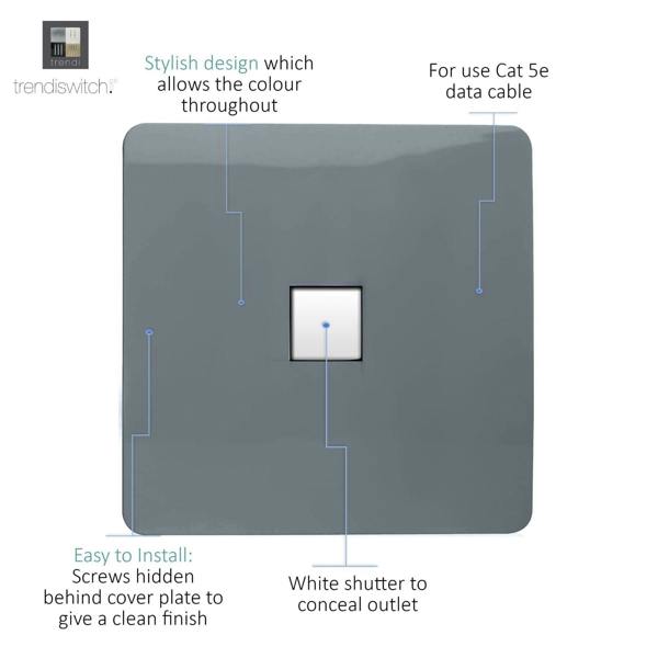 Trendi Switch 1 Gang RJ45 Cat 5e PC Ethernet Socket in Warm Grey