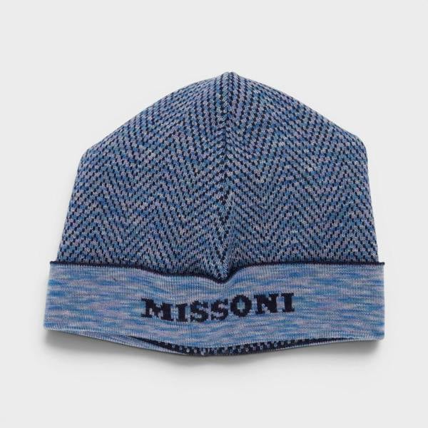 Missoni Blue Wool Zig Zag Beanie Hat