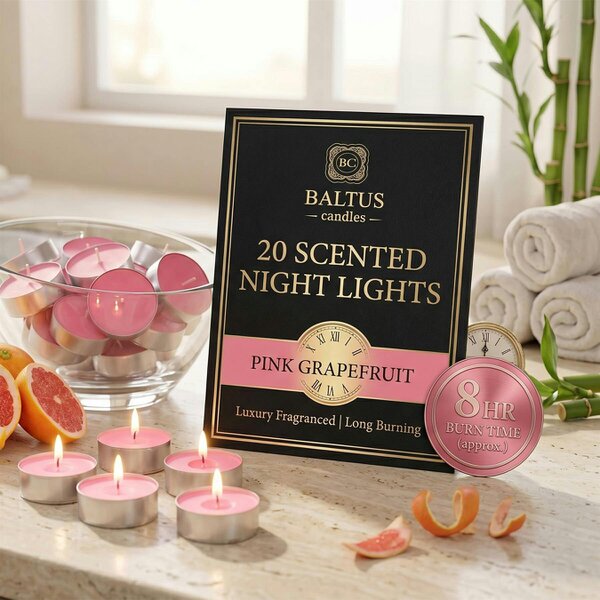 Baltus Pink Grapefruit Scented Tealight Candles, Pack of 20, Up to 8 Hour Burn Time