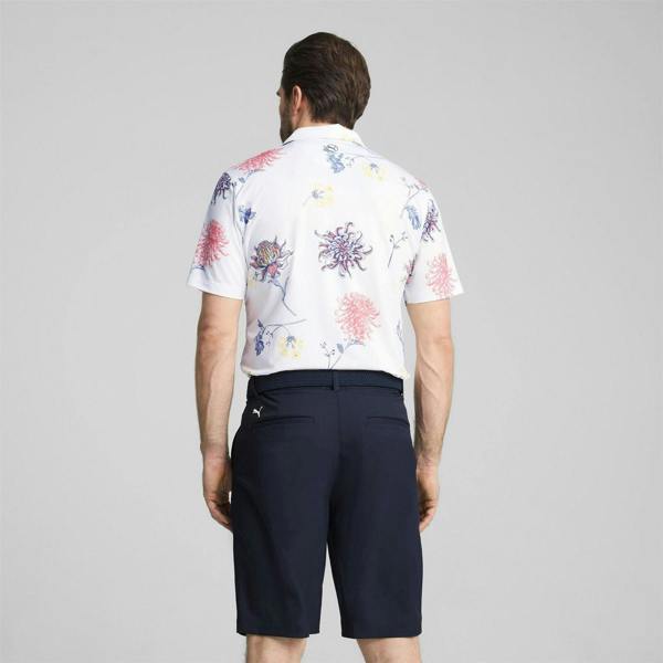 Puma Mens Dahlia Performance Short-Sleeved Polo Shirt - White/Peach - 