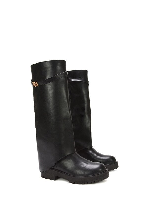XY LONDON Chunky Low Heel Knee High Fold Over Boots