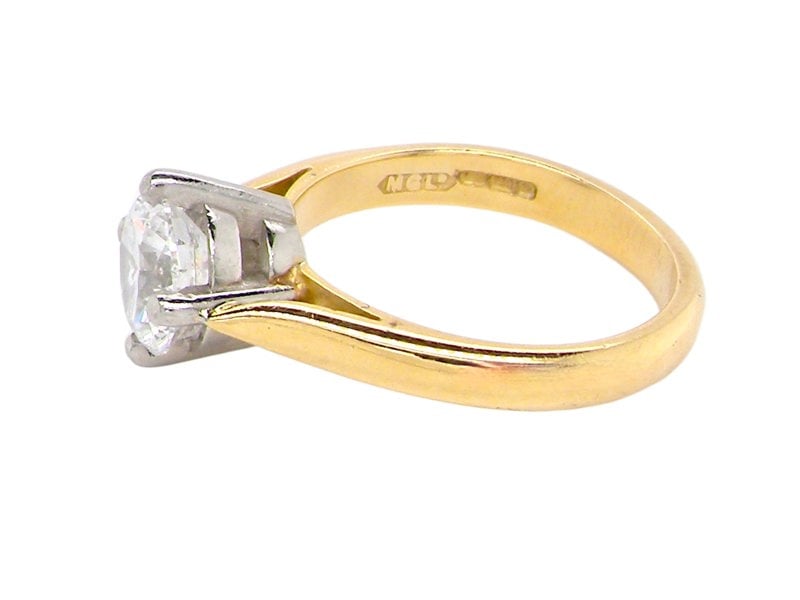 Vintage Tom 18 Carat Yellow Gold Shank, One Carat + Solitaire White Diamond Ring (Certificated)