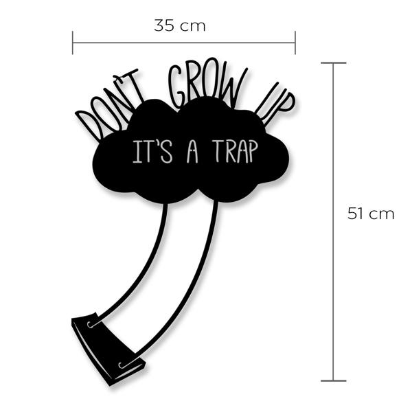 Decortie Modern Metal Wall Art "Don't Grow Up" Home Ornament Decorative Minimalist Design Hanging Wall Sculpture, Black