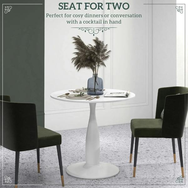 White round dining table with tapered pedestal base for compact seating