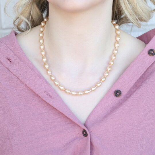The Colourful Aura Golden Oval Shape Classic Diana Wedding Pearl Necklace and Earring Set