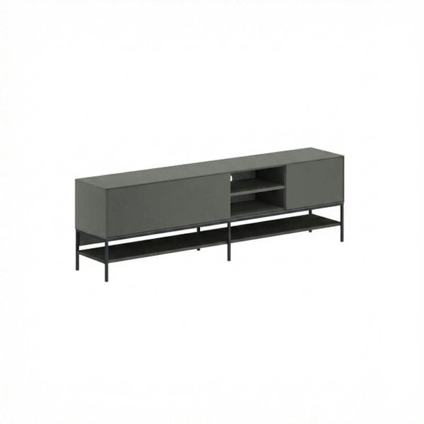 Decortie Amira 180cm Modern TV Stand, Entertainment Centre with Metal Legs & Push-to-Open Doors - Anthracite Grey-Black Wood
