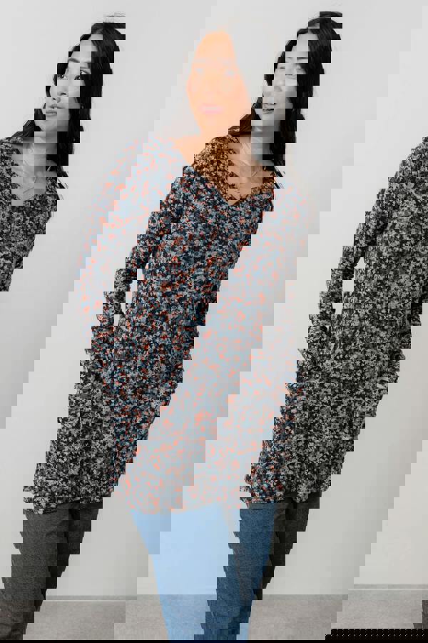 Lily & Me Maple Floral Print Brushed Knit Tunic Red