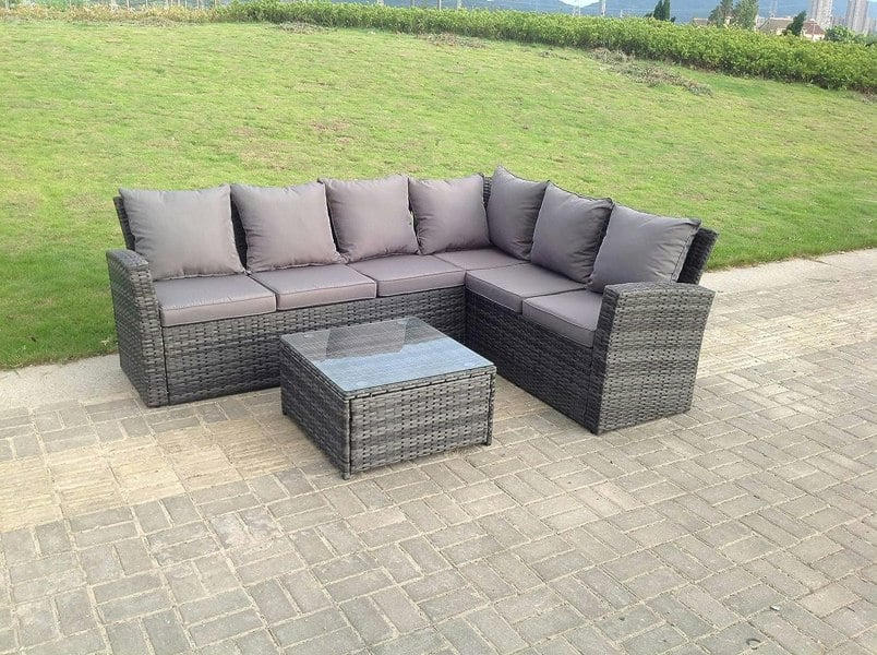 Fimous High back dark grey mixed outdoor garden furniture corner rattan sofa set square coffee table right option