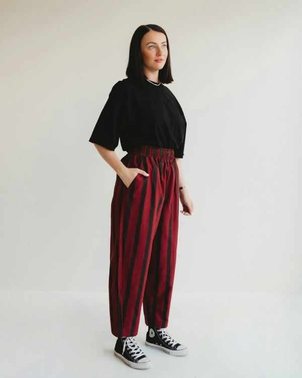 Kate Red Stripe Print Barrel Trousers - image 1