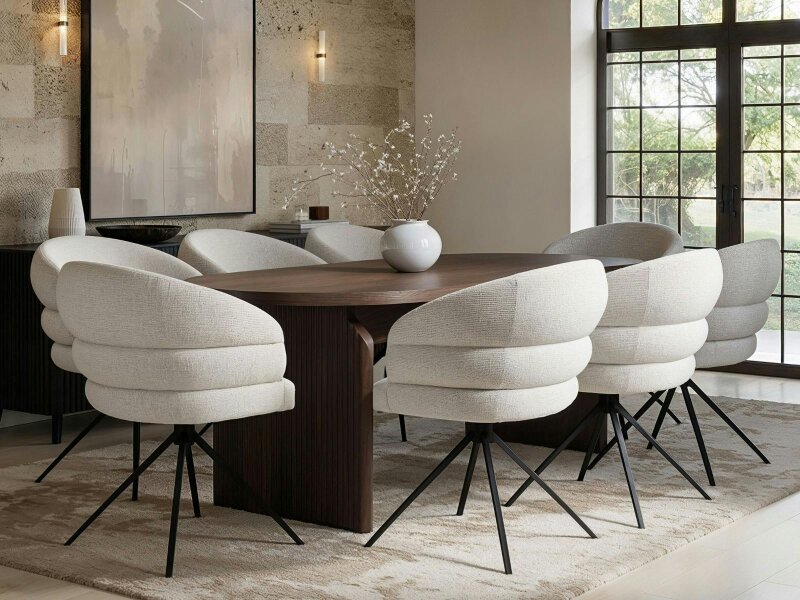 SOLACE+CO Varm Wooden Ribbed Dining Table with 4 Eira Chairs Set - Walnut - 8