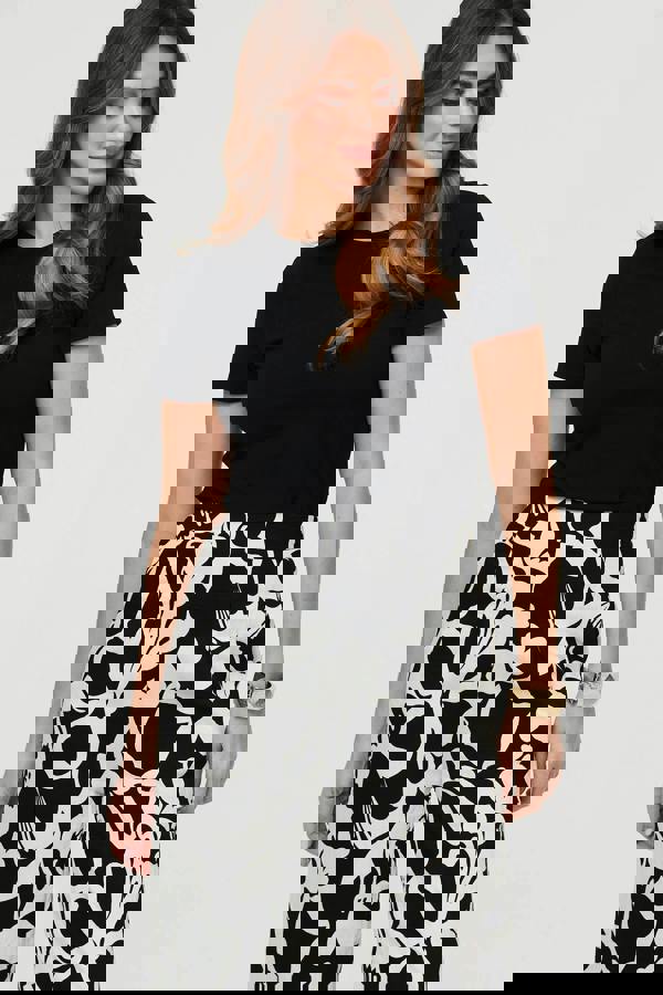 Black | Abstract Floral Wide Leg Trousers