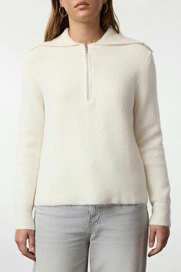 WOVCOR Oversize Polo Collar Knit Sweater with  Zipper Detail