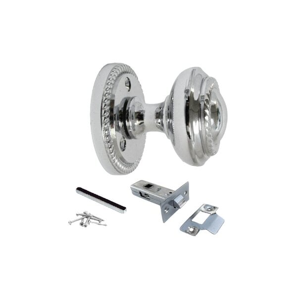 EDH Door Hardware Polished Chrome Georgian Round Door Knobs with Tubular Latch – 1 Pair