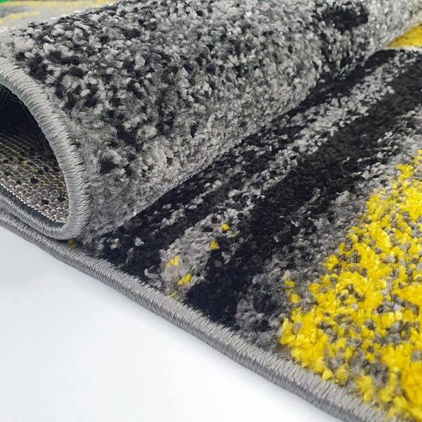 Modern Rug Living Room Yellow Grey Black Abstract Geometric Pattern Large XL Small Bedroom Carpet Floor Area Mat