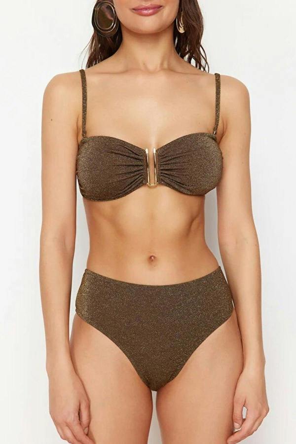 WOVCOR Strapless Padded Regular High-Waisted Bikini Set with Glitter Accessories