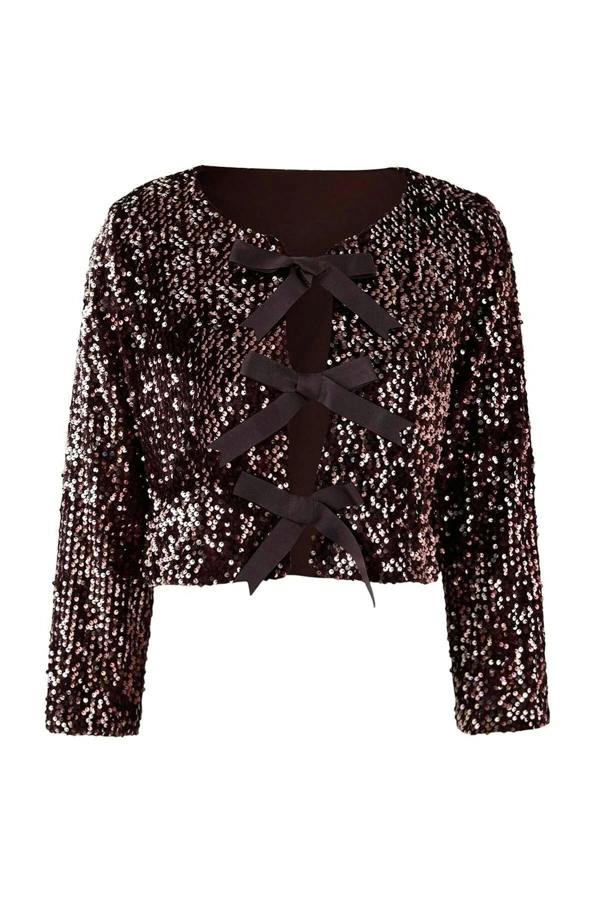 WOVCOR Front-Tie Sequin Party Jacket