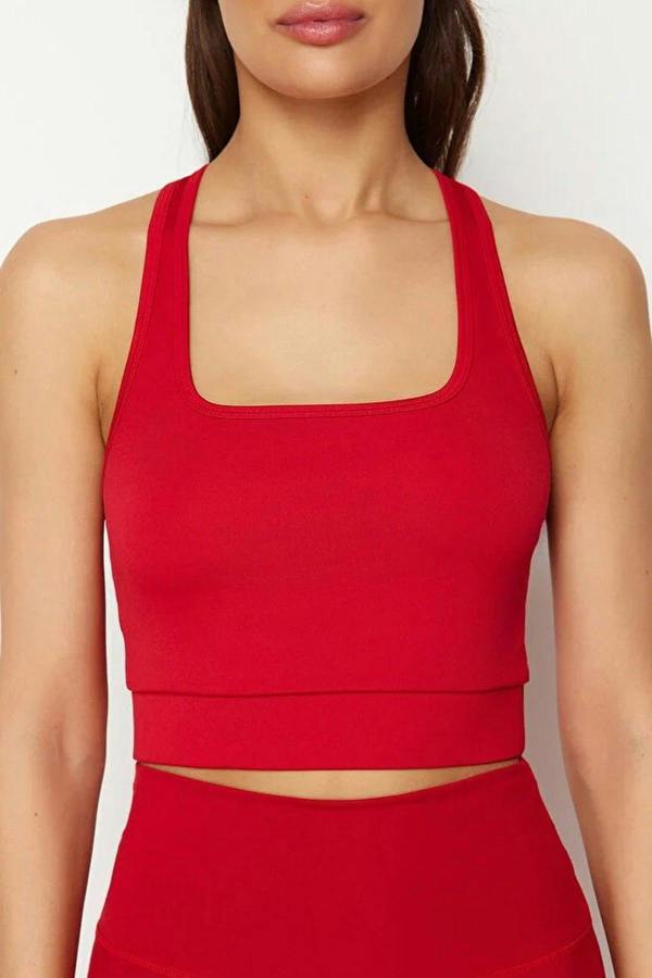 WOVCOR Padded, Thick-Strapped Knitted Sports Bra with Back Detail