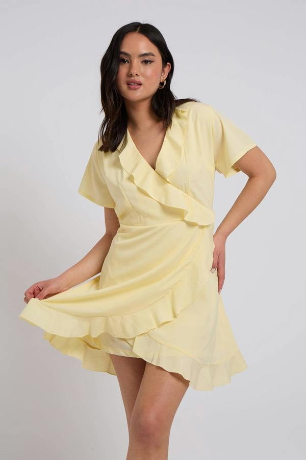 Urban Bliss Lemon Woven Frill Tea Dress With Lining