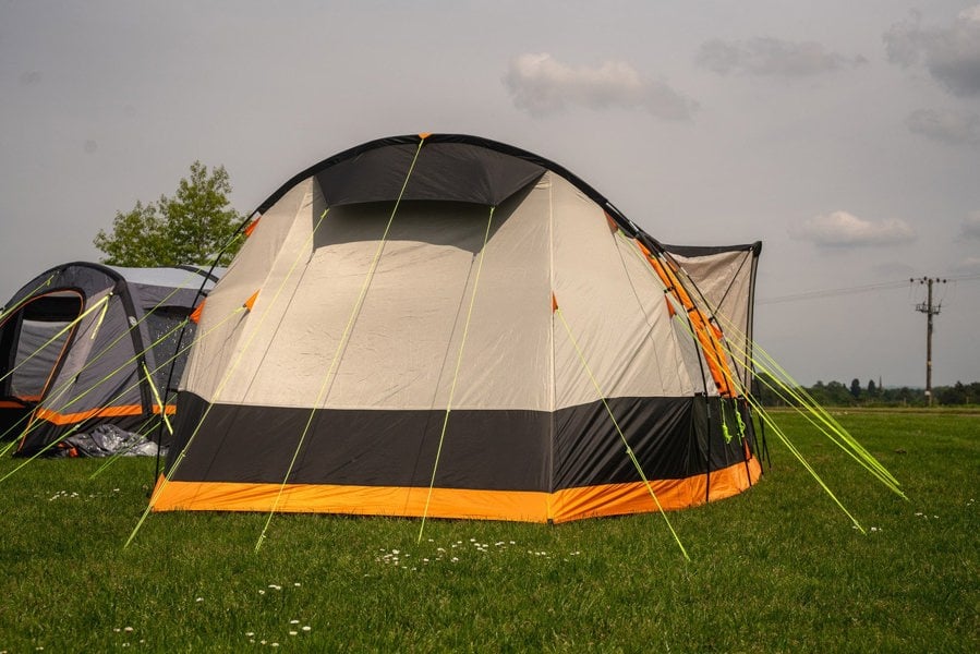 The Wichenford 8.0 poled tent photographed from the end (outside)