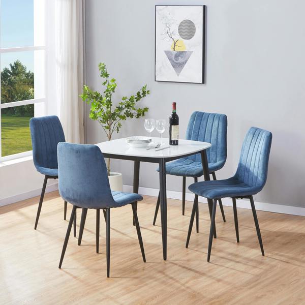 Core Products Aspen Dining Set - White Sintered Stone Square Table & 4 Straight Stitch Dining Chairs