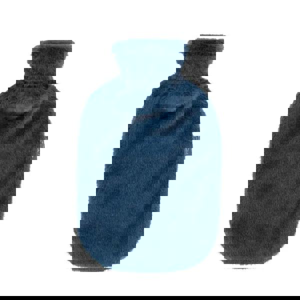 Fashy 2L hot water bottle with plush navy blue cover