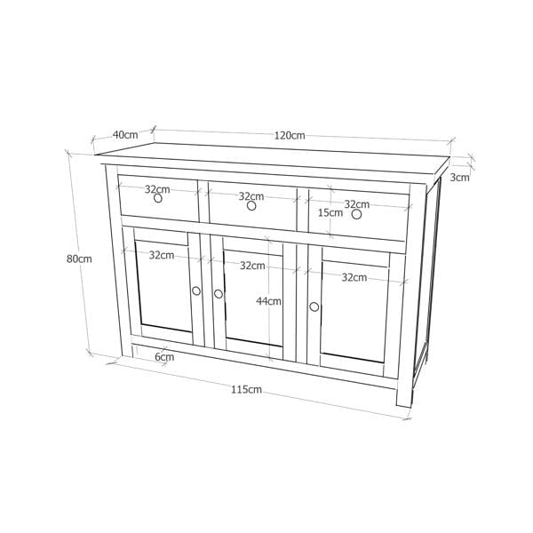 Cabinet Bits Padua Lacquered 3 Drawer 3 Door Sideboard Brass Cup Handle