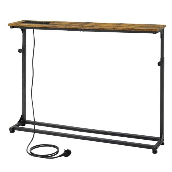 Levede Console Table Slim Height Adjustable with Outlets for Entryway Sofa Black